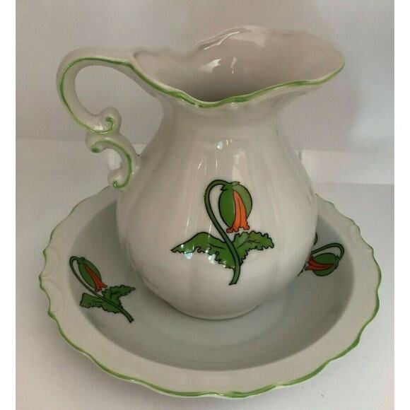 Vintage Seven Seas Bath Fashions Kitchen Flower Retro Pitcher & Bowl Japan - Picture 2 of 7
